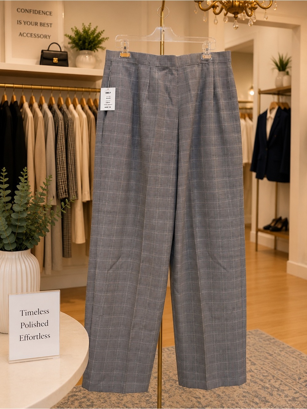 Emily Womens Gray Glen Plaid 2-Piece Pant Suit Size 16 Career Blazer Office Work - Picture 13 of 13